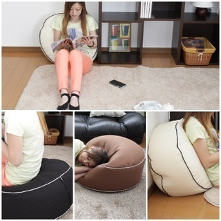 【新品】 ビーズクッション 日本製 タイコ型 ワッフル素材 クッション 円形 ふわふわ もこもこ 座布団 座椅子 アイボリー M5-MGKWG7321IV_画像10