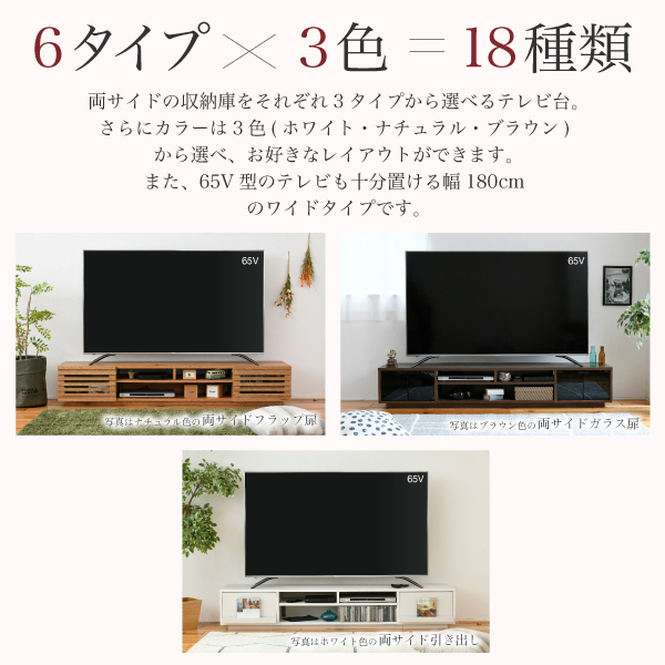 ワイド テレビボード ローボード 50インチ 幅180 高さ32 奥行40 type.03×ホワイト M5-MGKJKP00186FFWH_画像2