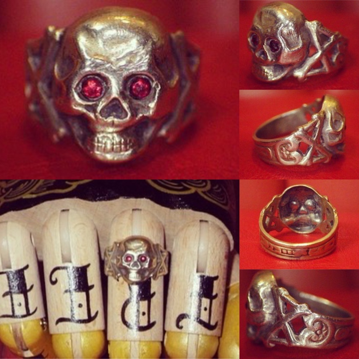 30\'S* Skull * кольцо * кольцо * красный глаз *15 номер *55.5mm* sterling серебряный * череп * Vintage *.* редкость * аксессуары * каркас *..* редкий товар 