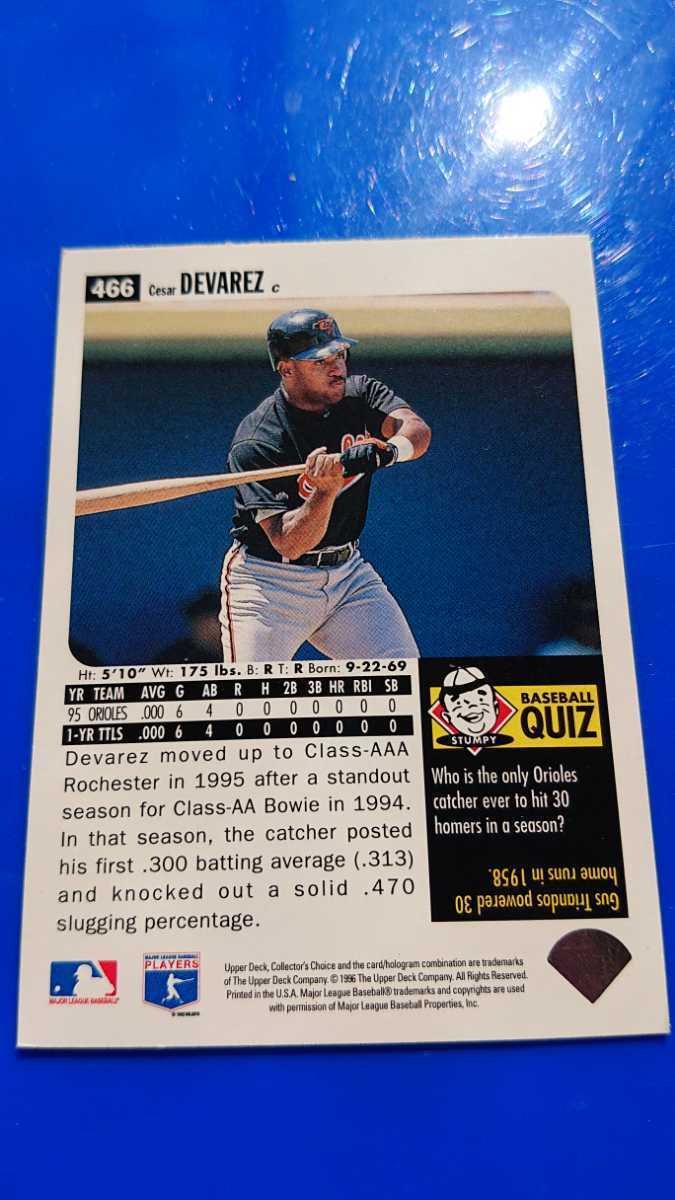 セザール・デバレス Cesar Devarez 1996UPPERDECK 466 MLBボルチモア・オリオールズ_画像2