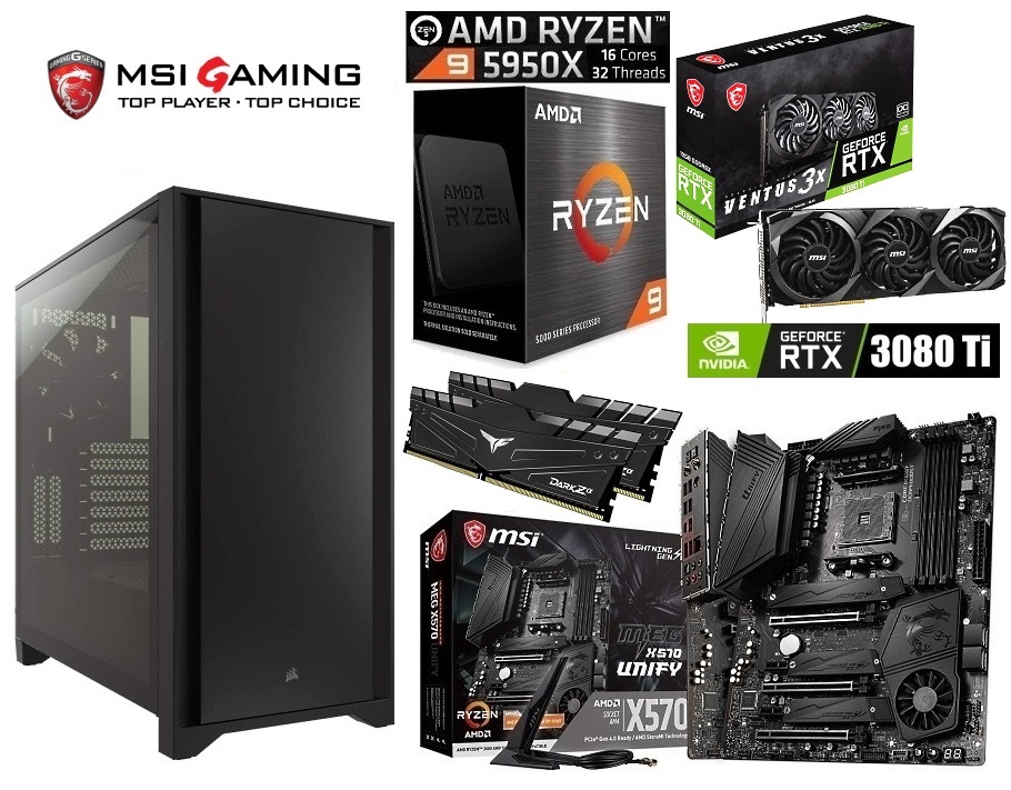 ★最新AMD MSI Ryzen9 5950X/RTX3080Ti/X570/WIFI/水冷/Mem32GB/M2.SSD 500GB/850W/Win10/4000D TG 限定1台 - 0