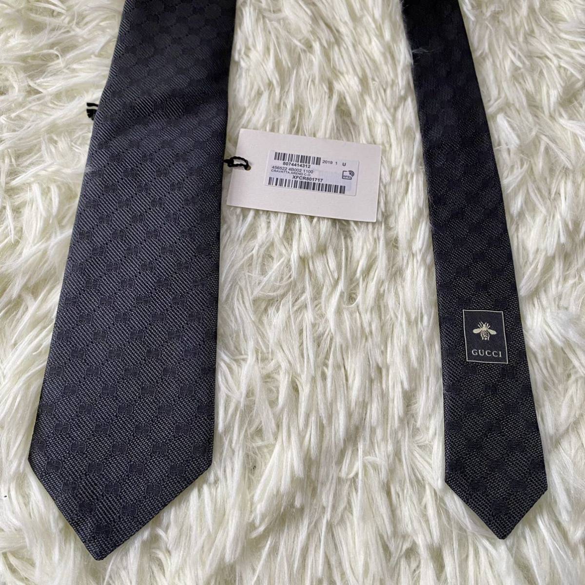 未使用 タグ付】GUCCI グッチ ネクタイ GG柄 ブラック系 イタリア 現行