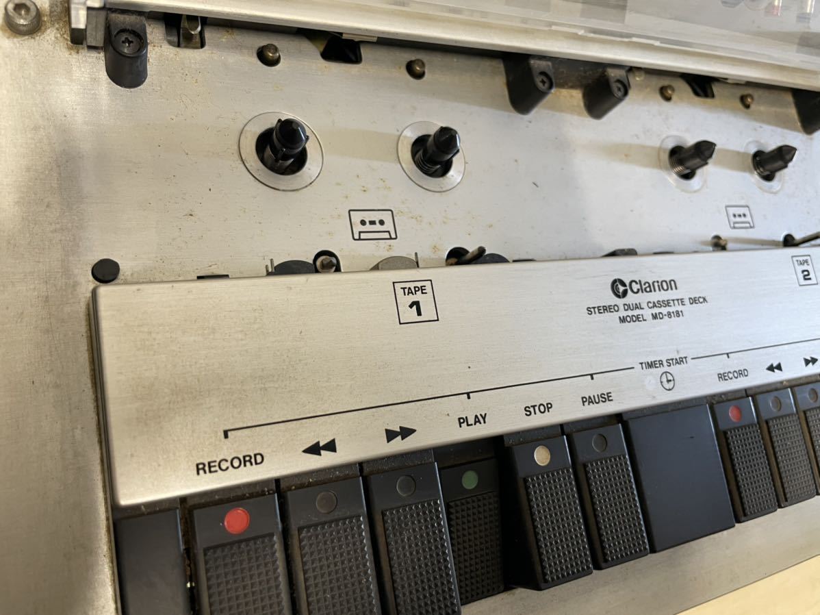 テープ再生確認！ジャンクにて Clarion クラリオン MD-8181A ステレオデュアルカセットデッキ 中古昭和レトロ オーディオ レア (代)40405-8_画像6