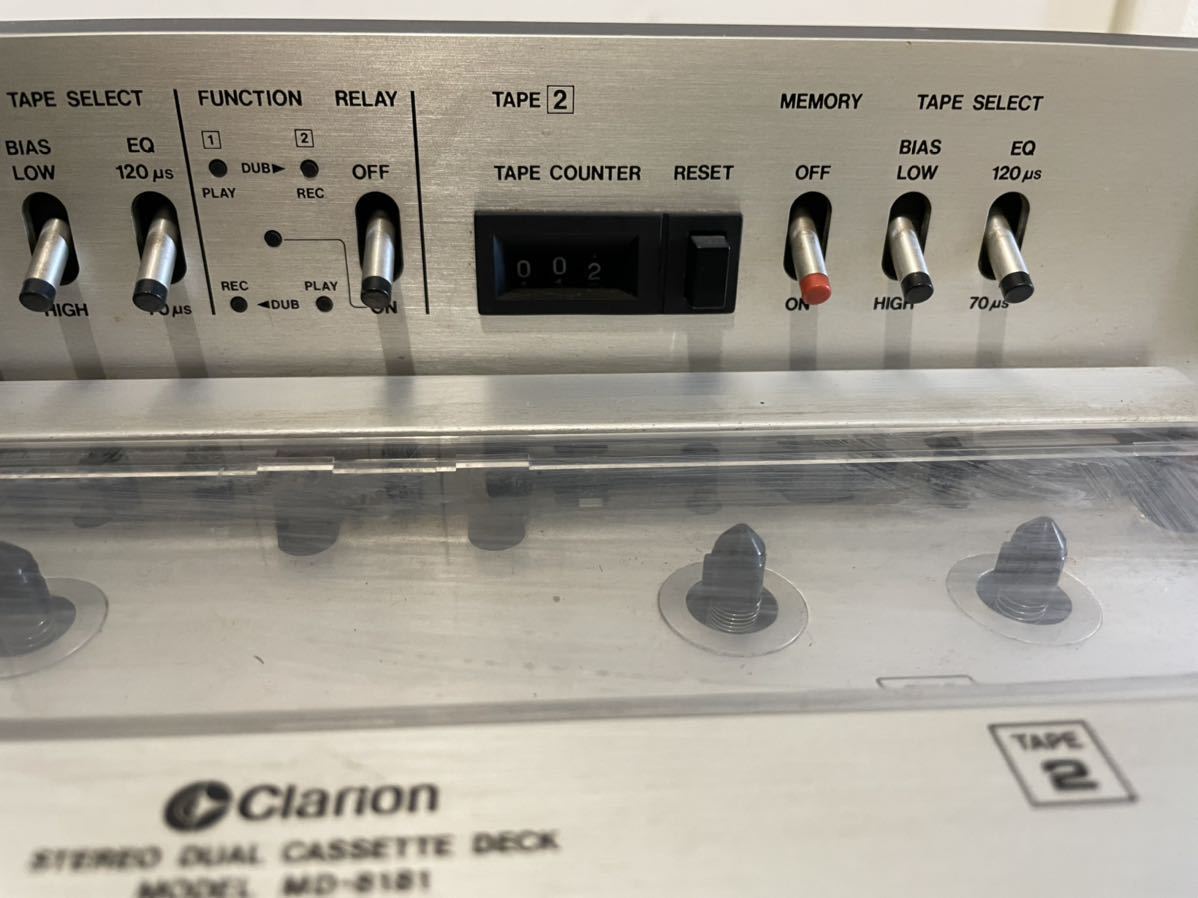 テープ再生確認！ジャンクにて Clarion クラリオン MD-8181A ステレオデュアルカセットデッキ 中古昭和レトロ オーディオ レア (代)40405-8_画像5