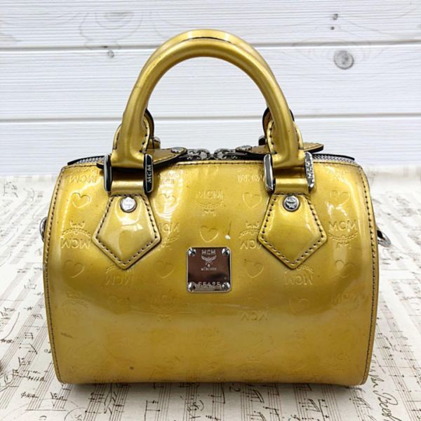 1円~【MCM】エムシーエム 希少ゴールド ミニボストンバッグ 2way