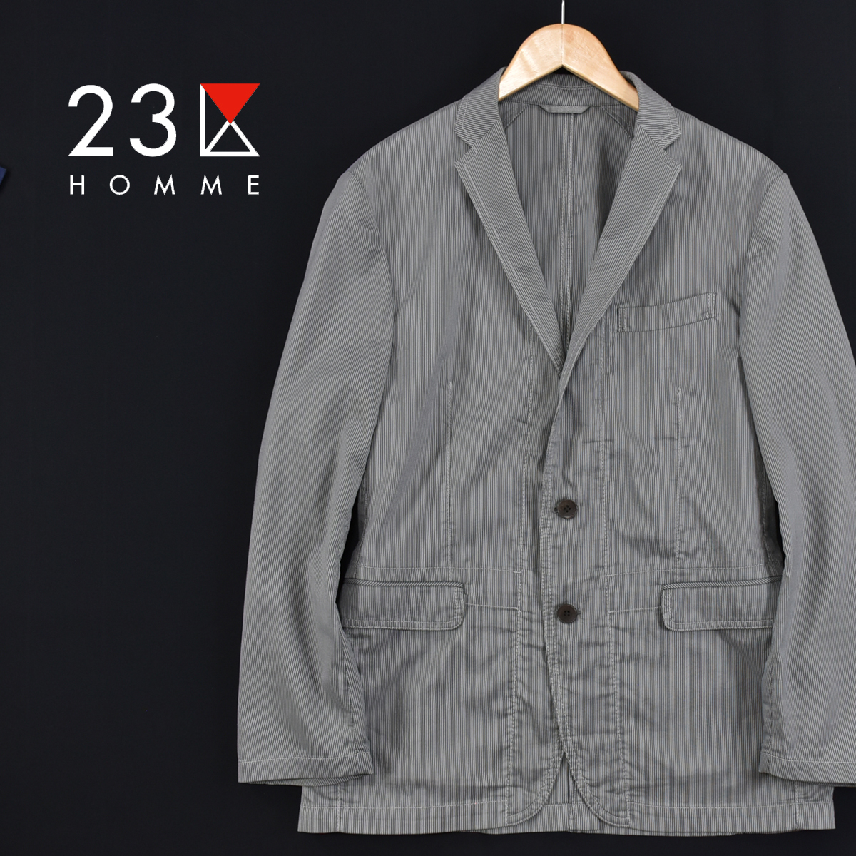 23区HOMME オンワード樫山 ★ ストライプ ポリコットン ジャケット グレー メンズ 48L