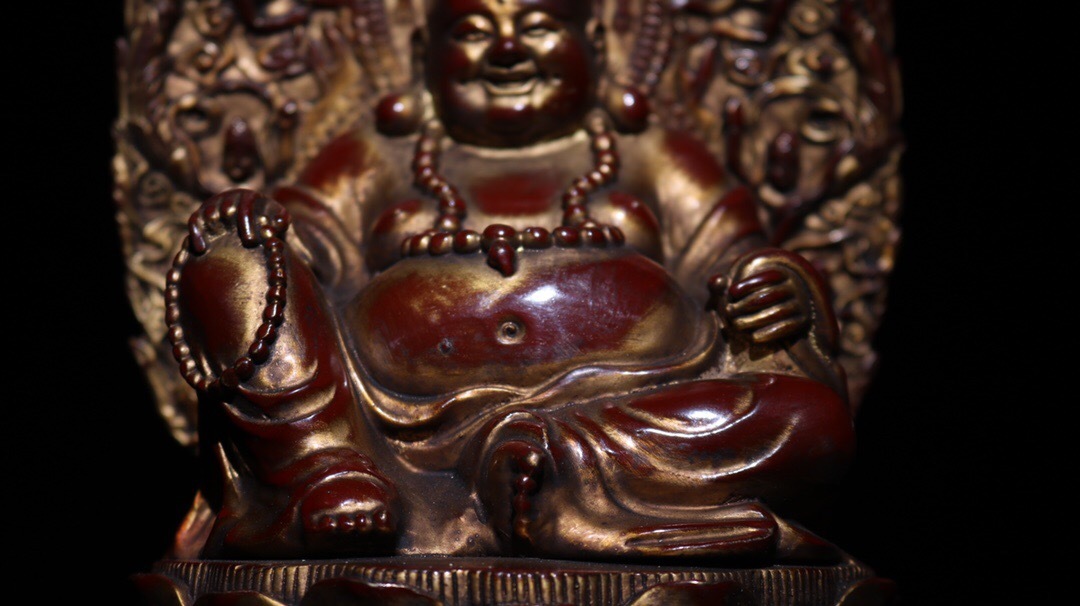 超珍館蔵 銅製 泥金 彌勒仏仏像 置物 古賞物 古美術品 中国時代美術 