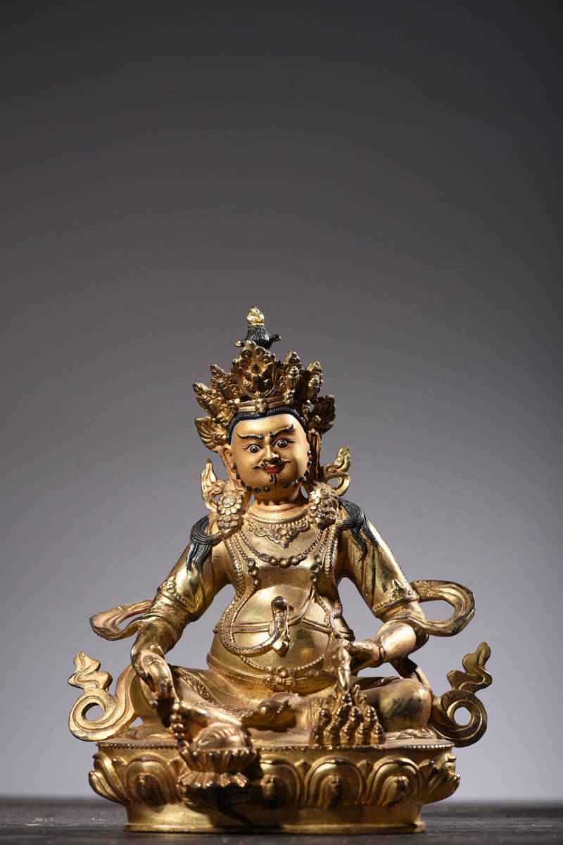 超珍館蔵 銅製 金鍍 黄財神仏像 置物 古賞物 古美術品 中国時代美術 