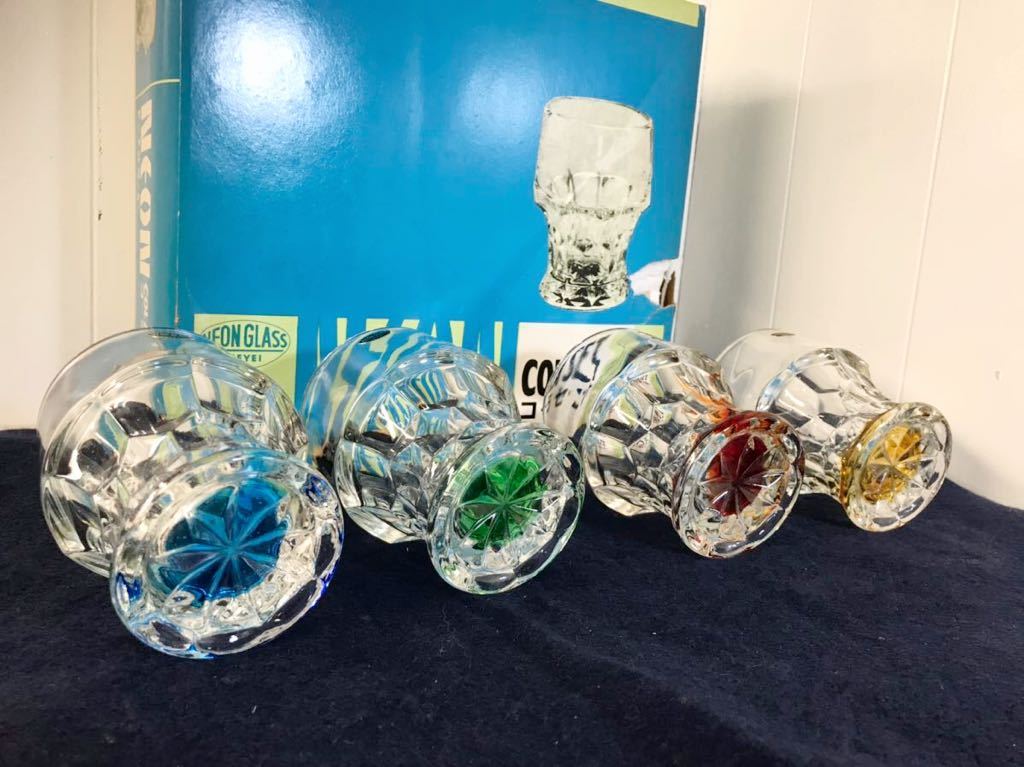 「SEYEIのタンブラー4色：カットガラス」 cola set NEON GLASS 昭和レトロ_画像3