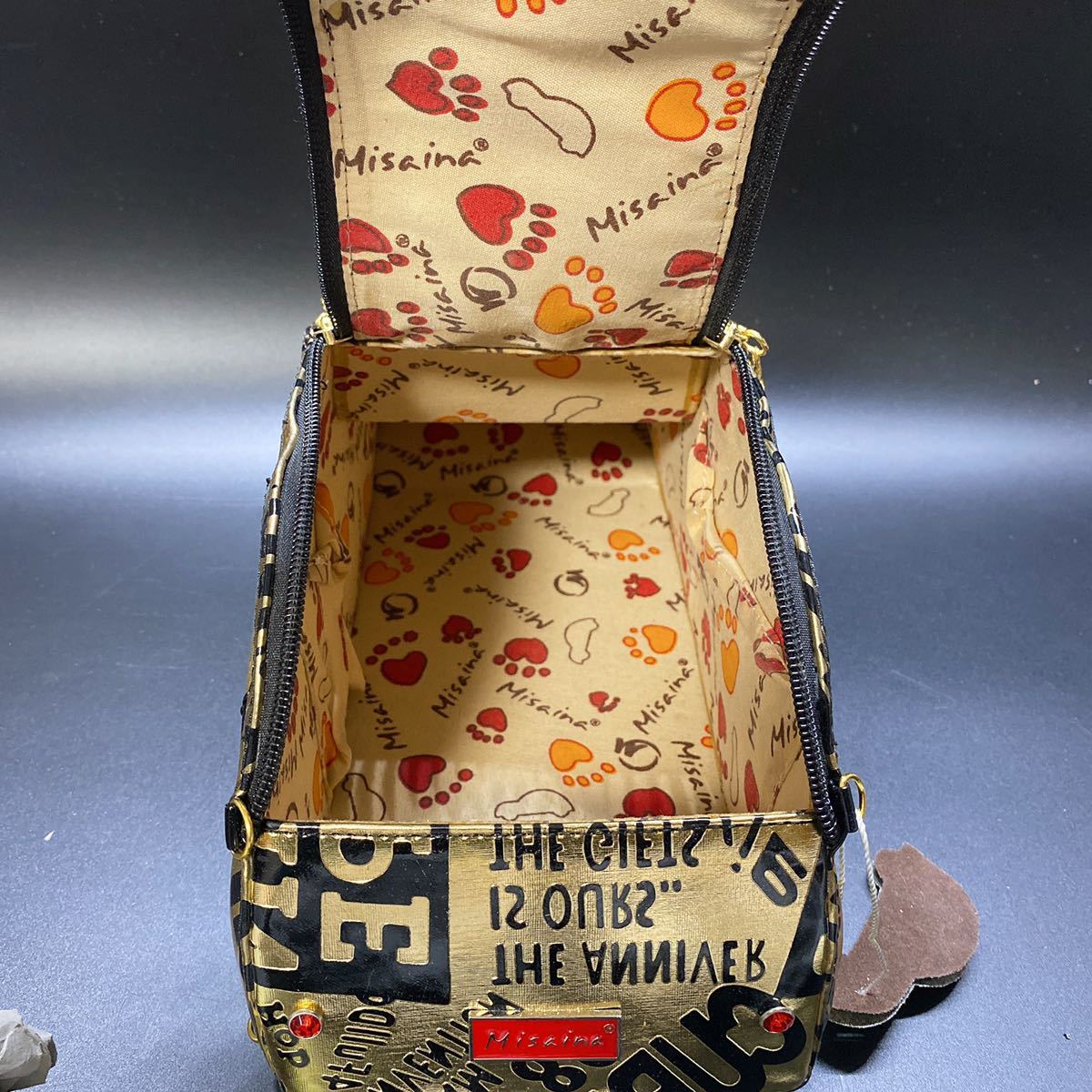 misaina Classic cab beaker handbag car type Gold zipper shoulder bag used unused 