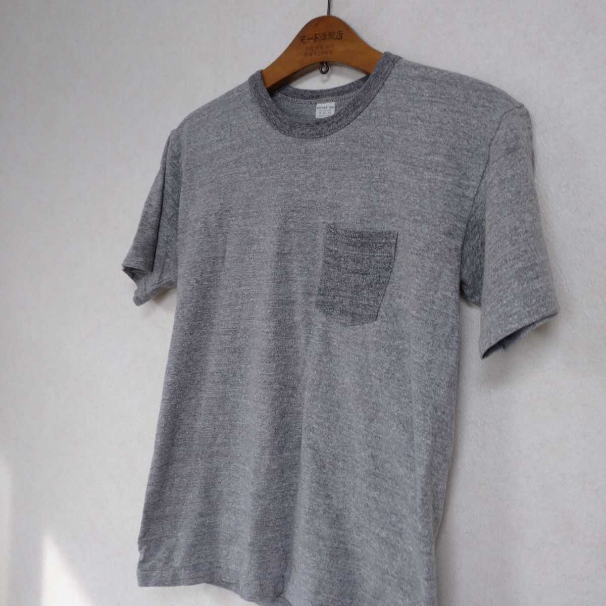 日本製 ENTRY ツートンカラー Tシャツ ポケT グレー M_画像2