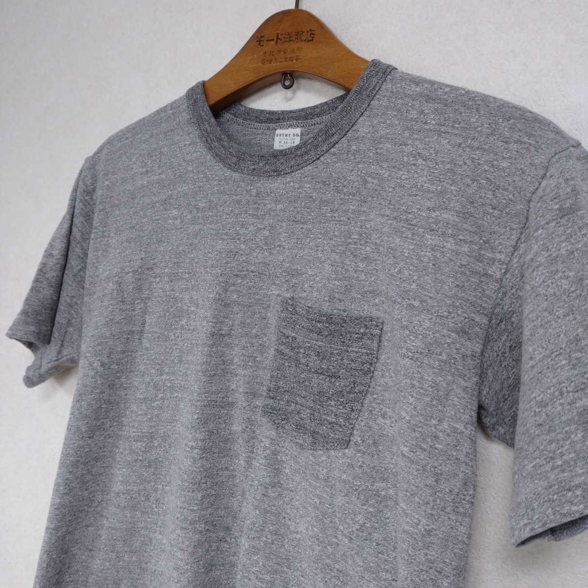 日本製 ENTRY ツートンカラー Tシャツ ポケT グレー M_画像1