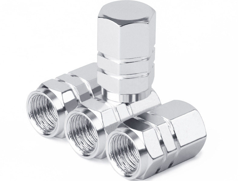 汎用タイプ 自動車用 六角形 バルブキャップ アルミ合金製 4個セット#シルバー