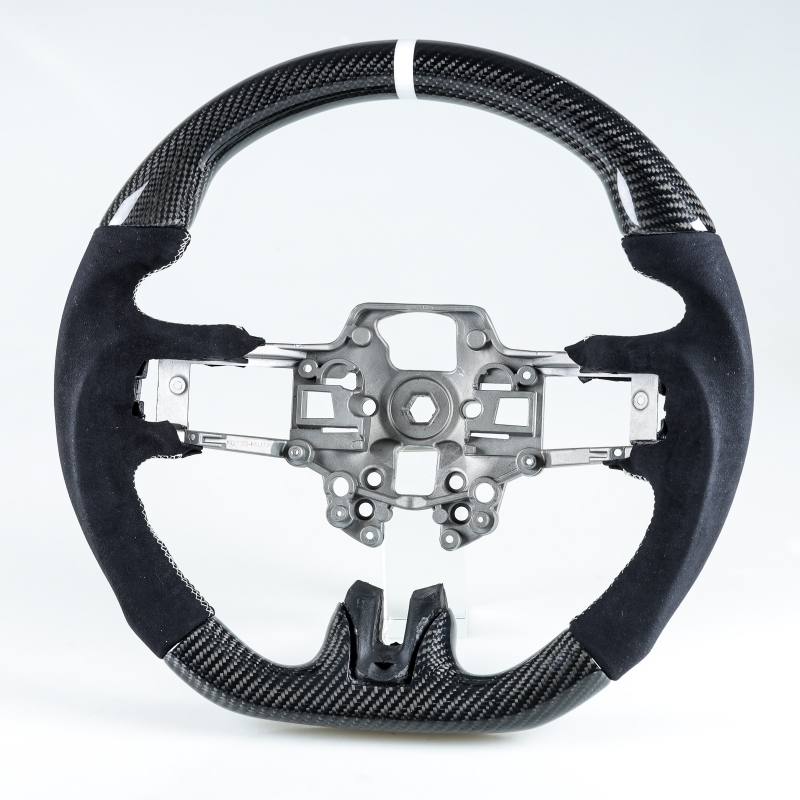 フォード用 マスタング用 2019-2022 後期 D型 ステアリング ホイール ハンドル カーボン×本革スエード×白い輪デザイン