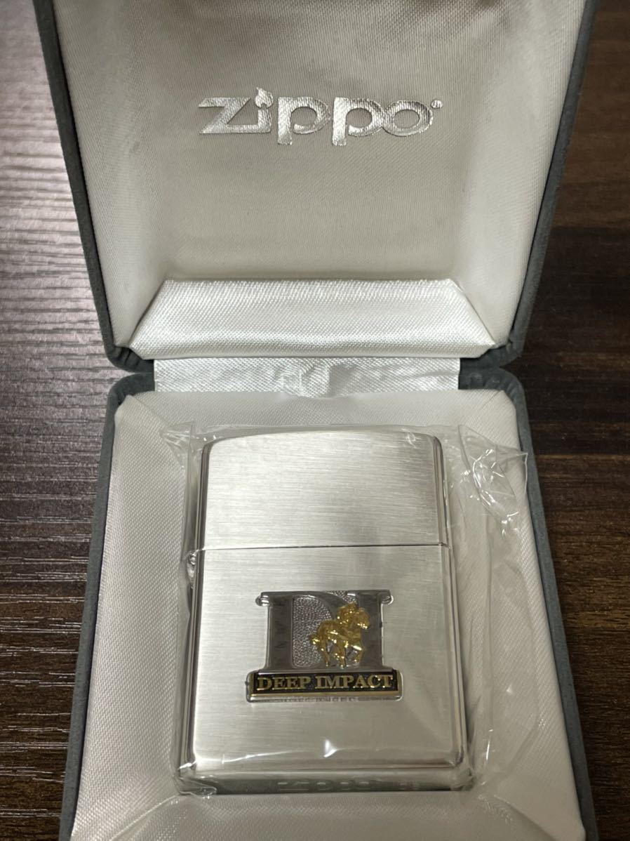 zippo ディープインパクト 金 銀 メタル 立体メタル DEEP IMPACT 2006年製 競馬 シルバー ゴールド メタル ベロアケース 保証書