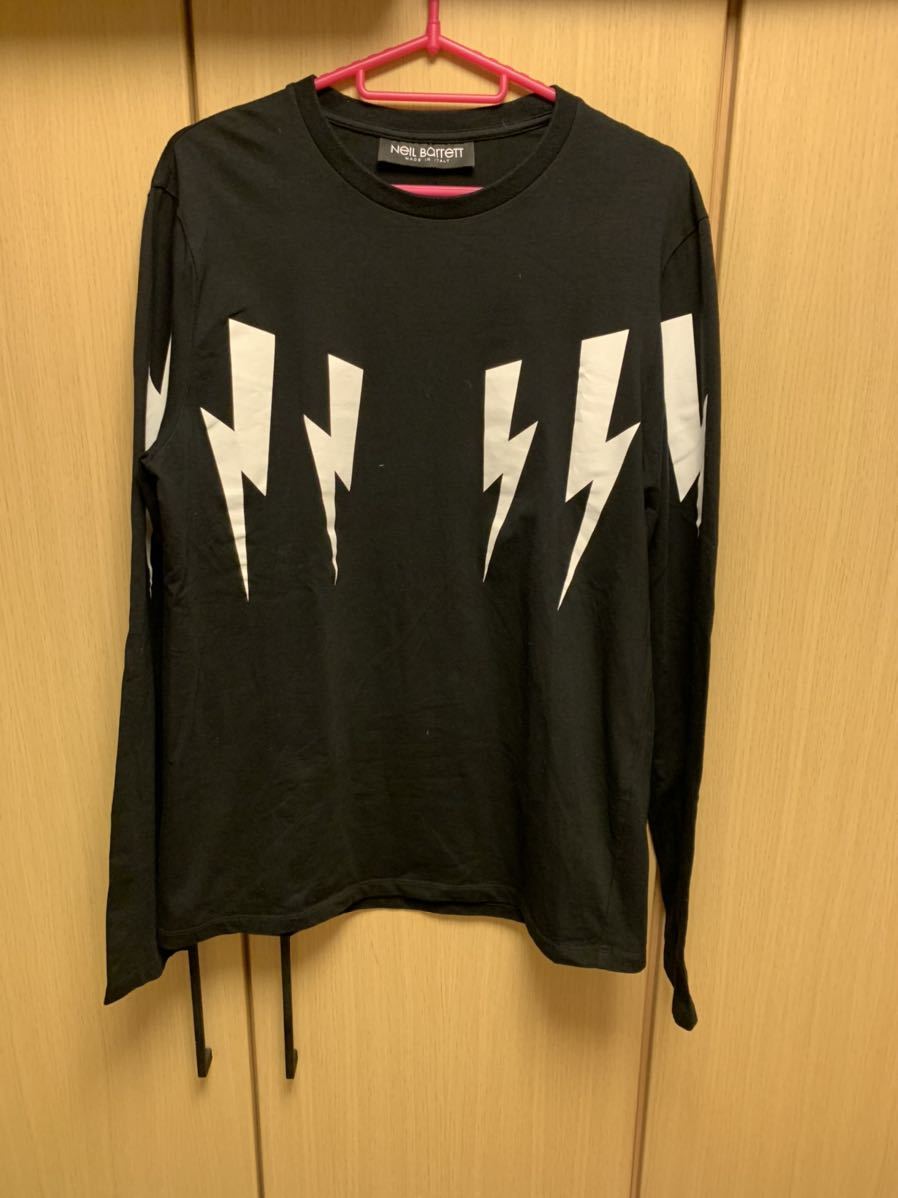 【メール便不可】 18AW 国内正規 Neil L524S PBJT498B M 黒 ロンT Tシャツ L/S ロングスリーブ 稲妻 ボルト