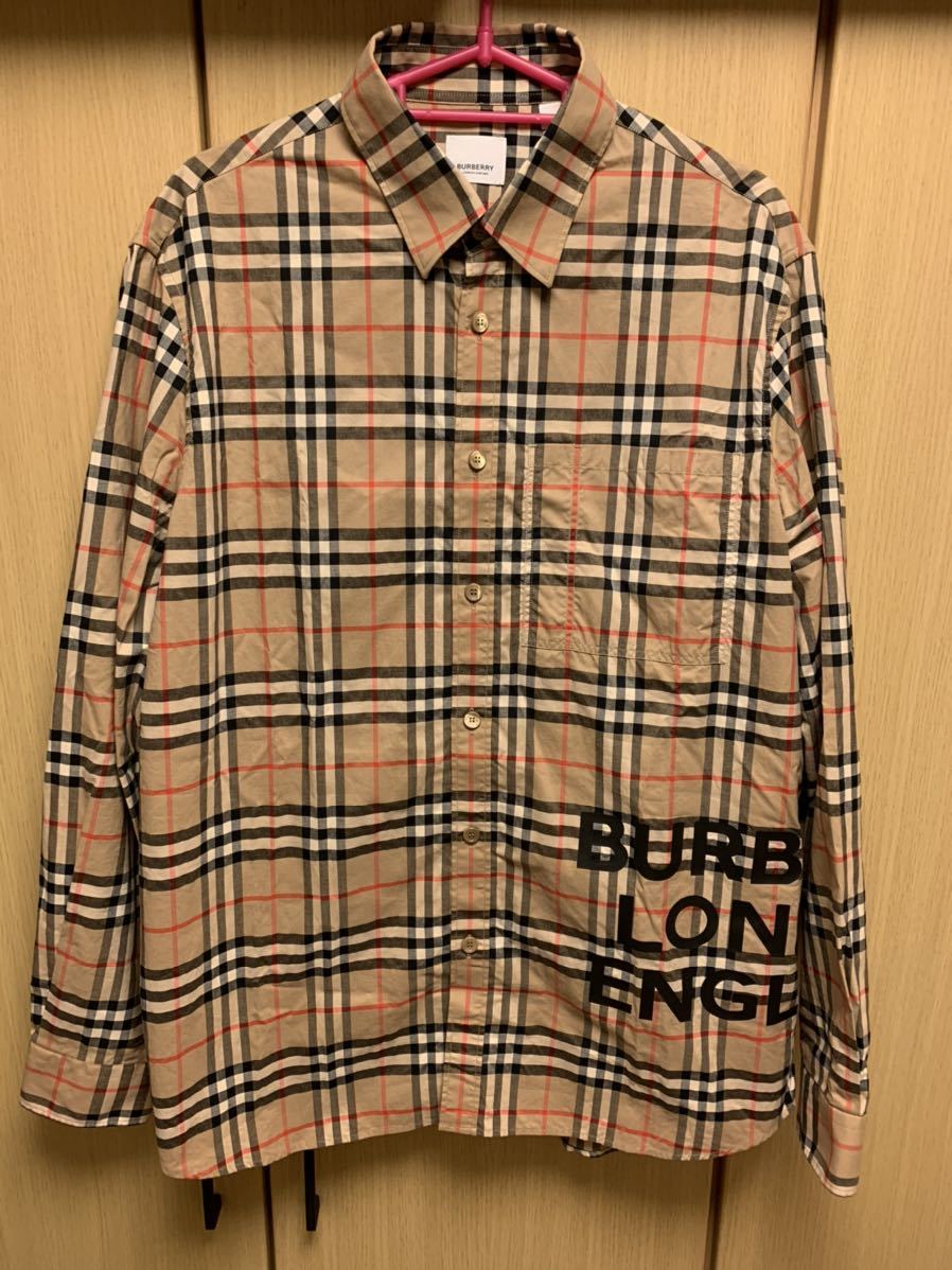 正規 20AW BURBERRY LONDON ENGLAND バーバリー by Riccardo Tisci リカルド ティッシ ロゴ プリント ノバチェック シャツ M 8017567_画像1