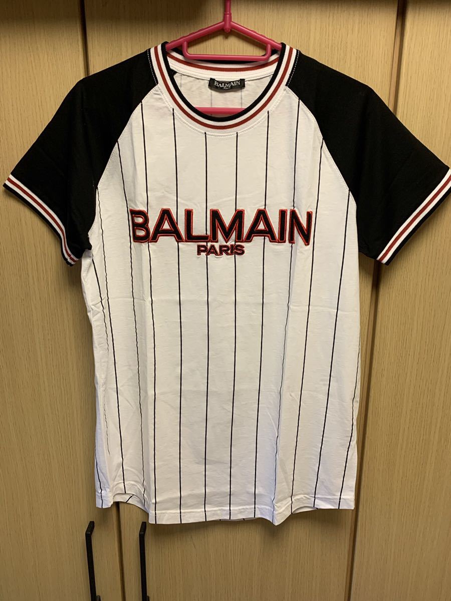 正規 未使用 BALMAIN バルマン 刺繍 エンブロイダリー ロゴ ベースボール シャツ カットソー Tシャツ S 31621072