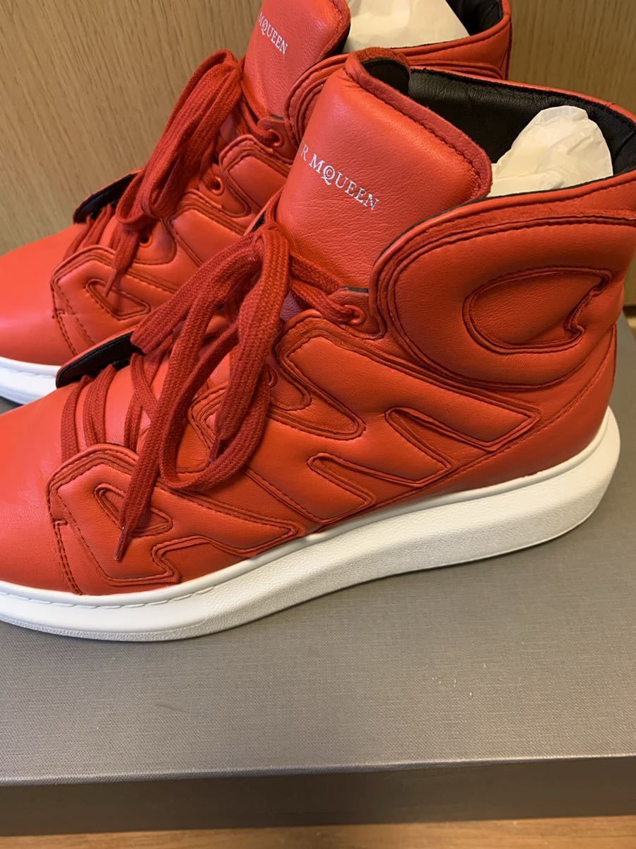 正規 定価8.1万 18AW ALEXANDER McQUEEN アレキサンダーマックイーン オーバーソール レザー スニーカー 赤 41_画像3