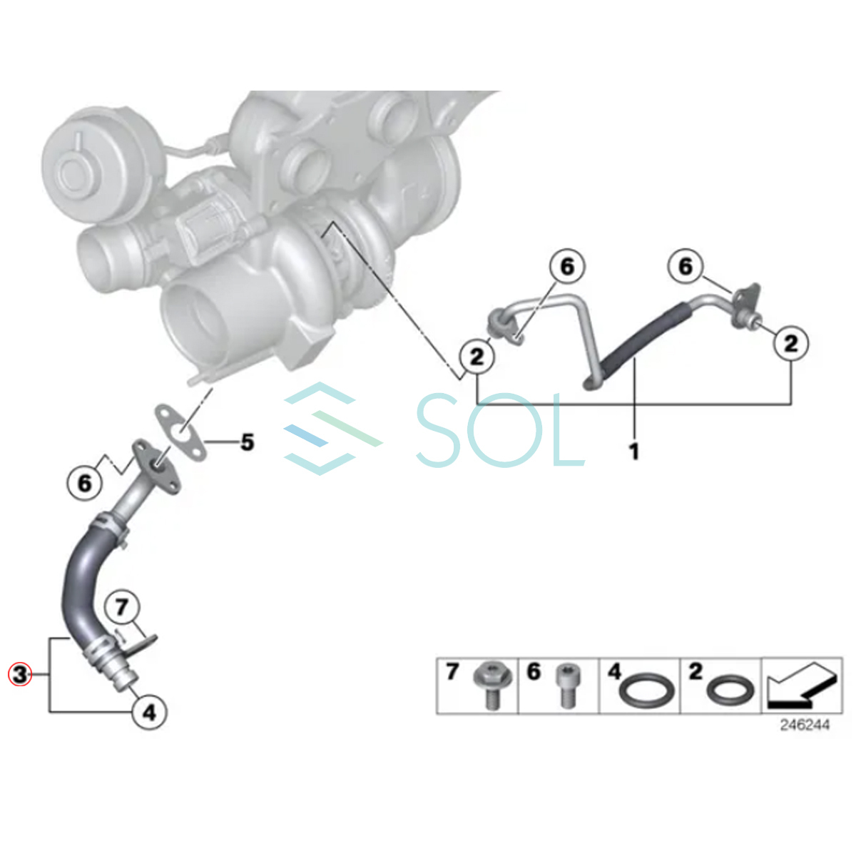 BMW E84 X1 F25 X3 F26 X4 F15 X5 E89 Z4 ターボチャージャー オイルリターンパイプ ホース 20i 20iX 28iX 40eX 11428626653 11427588934_画像2