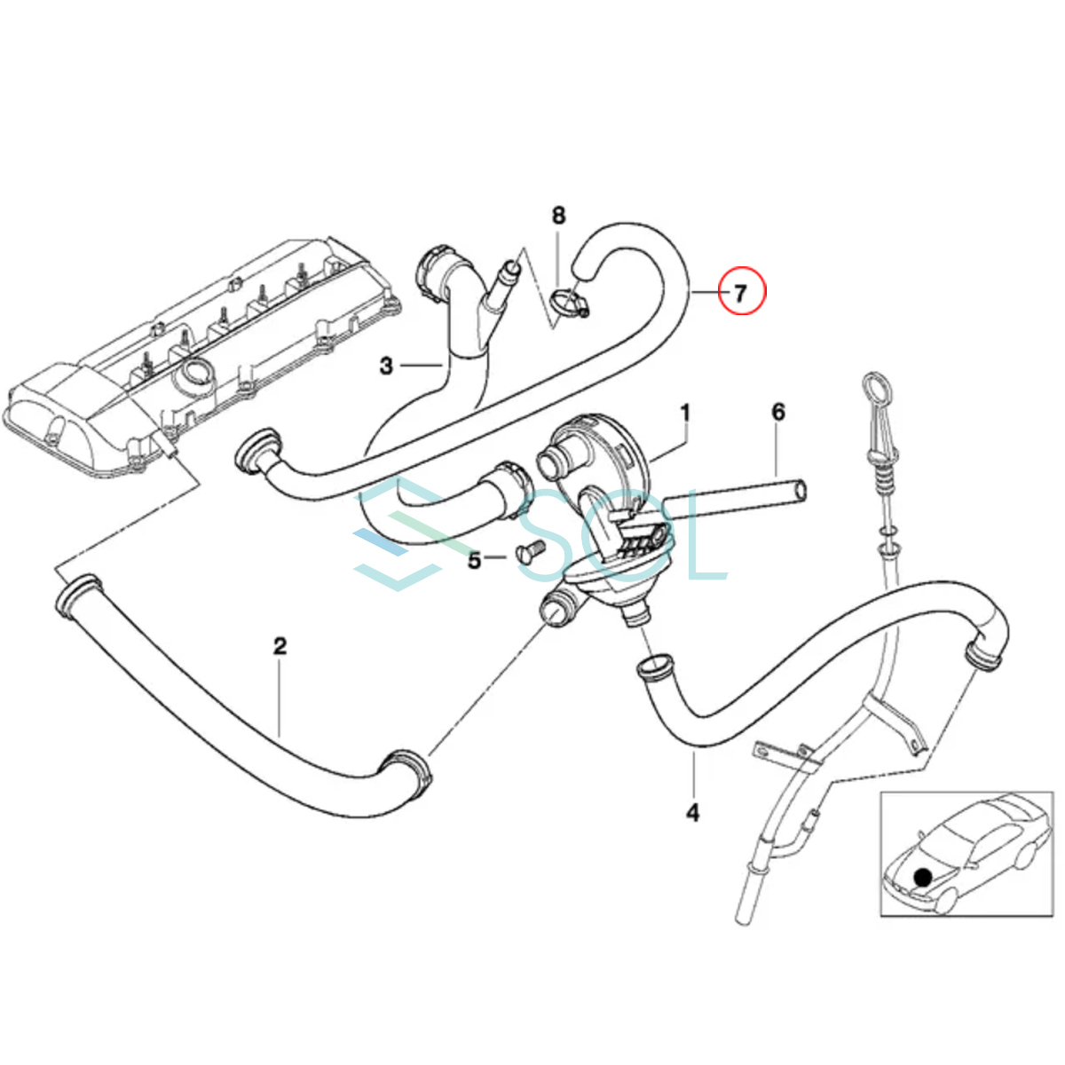 BMW E39 E60 E61 E83 X3 E53 X5 E85 Z4 クランクケース ブリーザーホース リターンライン 525i 528i 530i 2.2i 2.5i 3.0i 11157520035_画像2