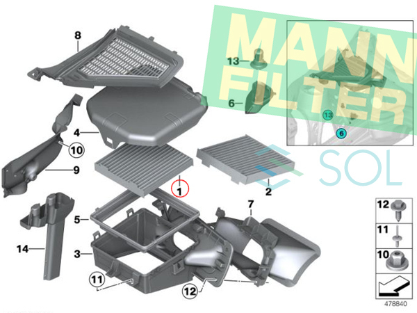 BMW F25 X3 F26 X4 ALPINA MANN製 高性能エアコンフィルター フレシャスプラス(3層フィルター) 20i 28i 35i 3.0 FP19004 64312284828_画像6