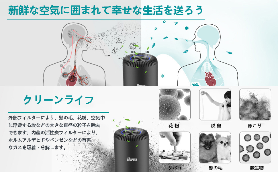 空気清浄機 LOZAYI イオン発生器 花粉対策 車内消臭 プラズマクラスター USBポート付き PM2.5/脱臭器簡単操作 TB548_画像4