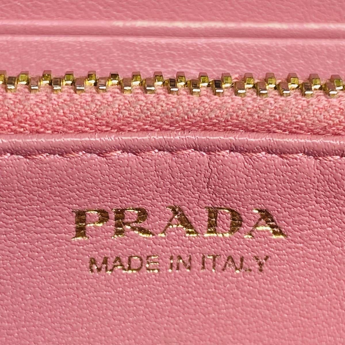 美品》PRADA プラダ サフィアーノ 黒 桃 ブラック ピンク 長財布