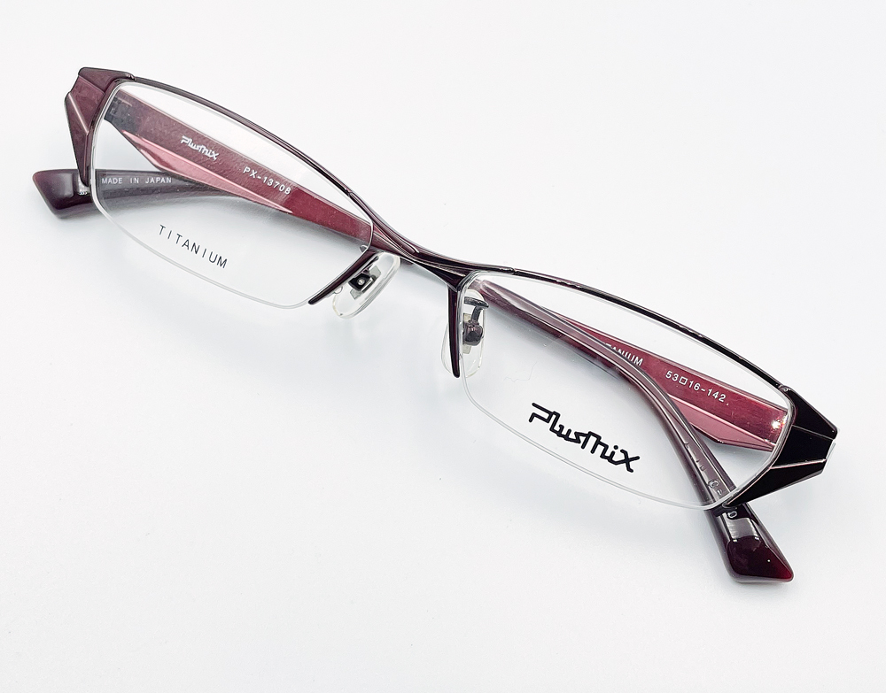 メガネフレーム PLUSMIX　プラスミックス PX-13708 エンジ ナイロール メガネ 眼鏡 新品未使用 デッドストック品 送料無料