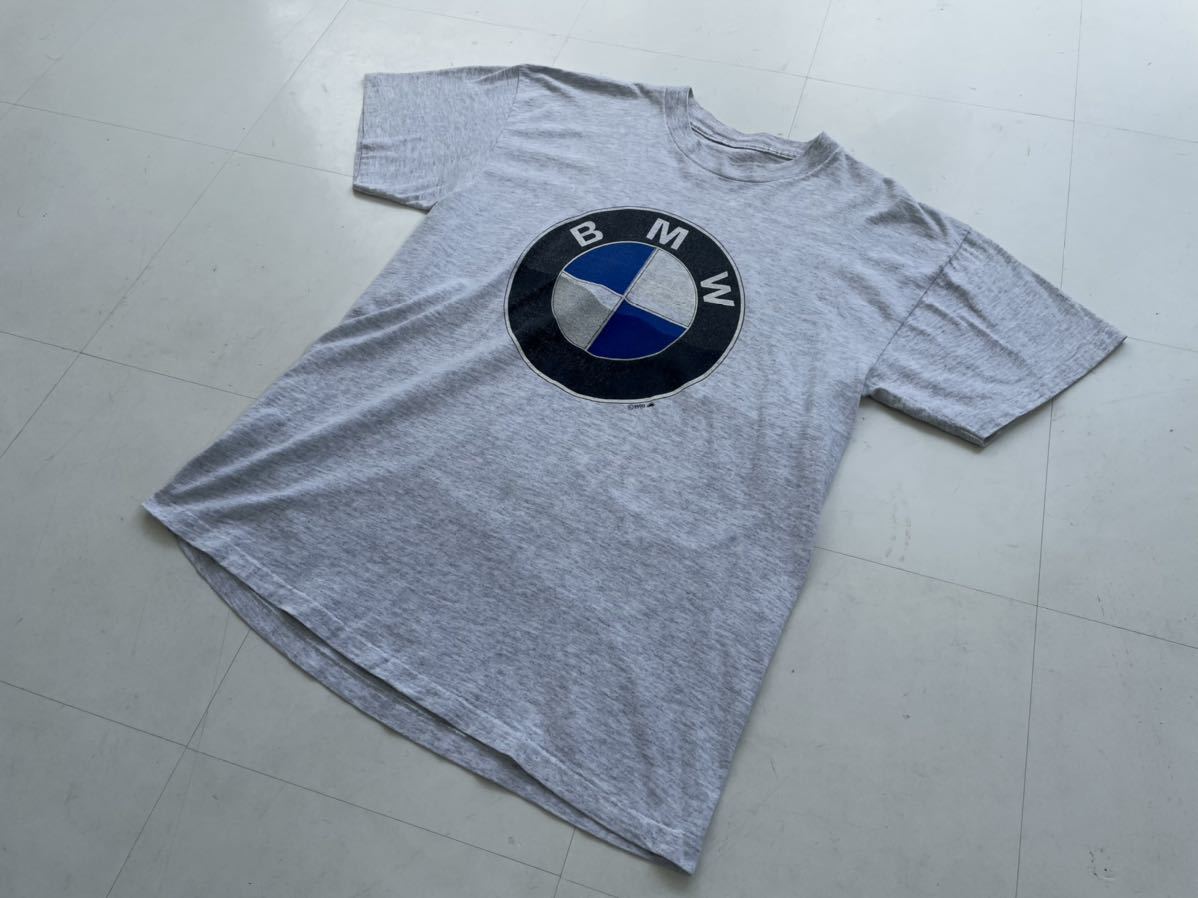 90s ヴィンテージ BMW ロゴ Tシャツ グレー 古着 映画 アート ムービー バンT ロック 車 カー バイク ハーレー ブラック ベンツ L XL _画像1