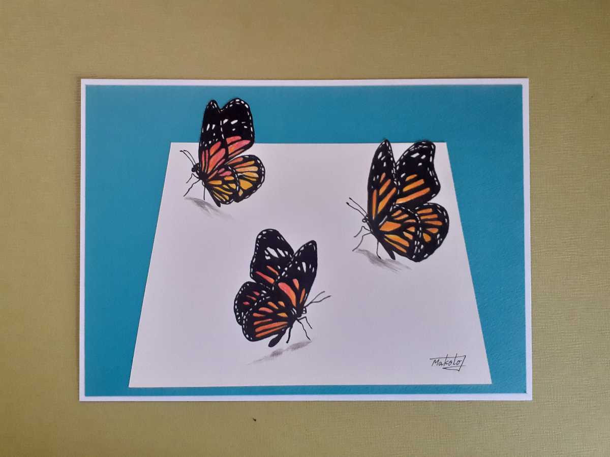 3D水彩色鉛筆画アート　蝶々の舞い_画像1