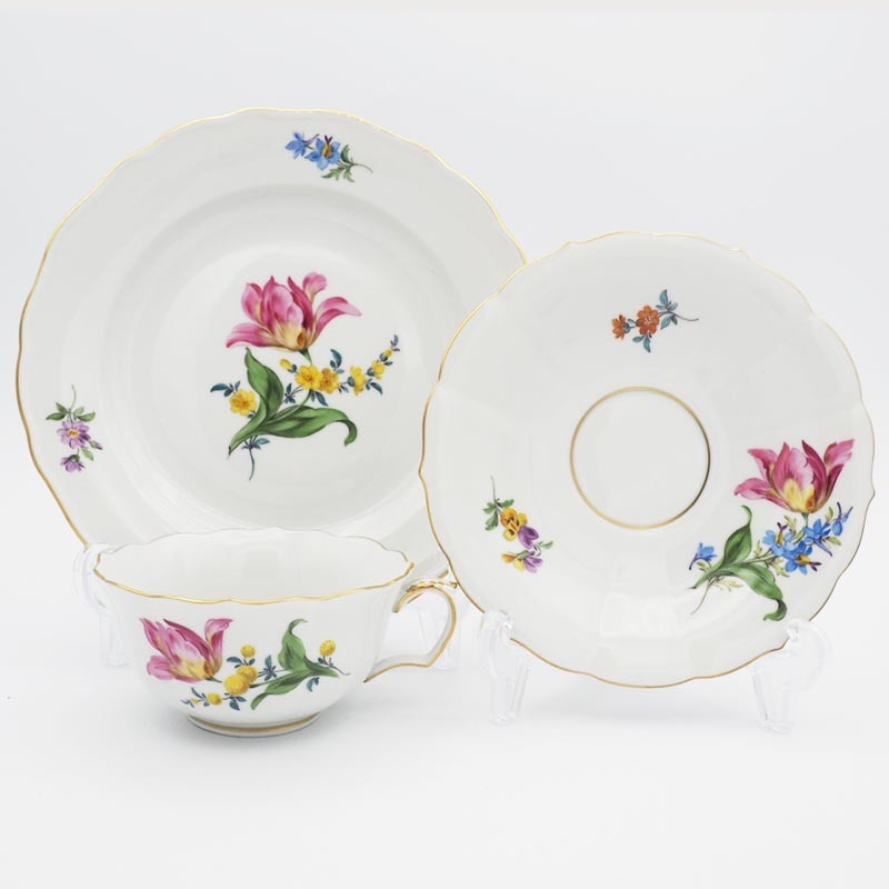 マイセン MEISSEN ベーシックフラワー 二つ花 トリオ ティーカップ