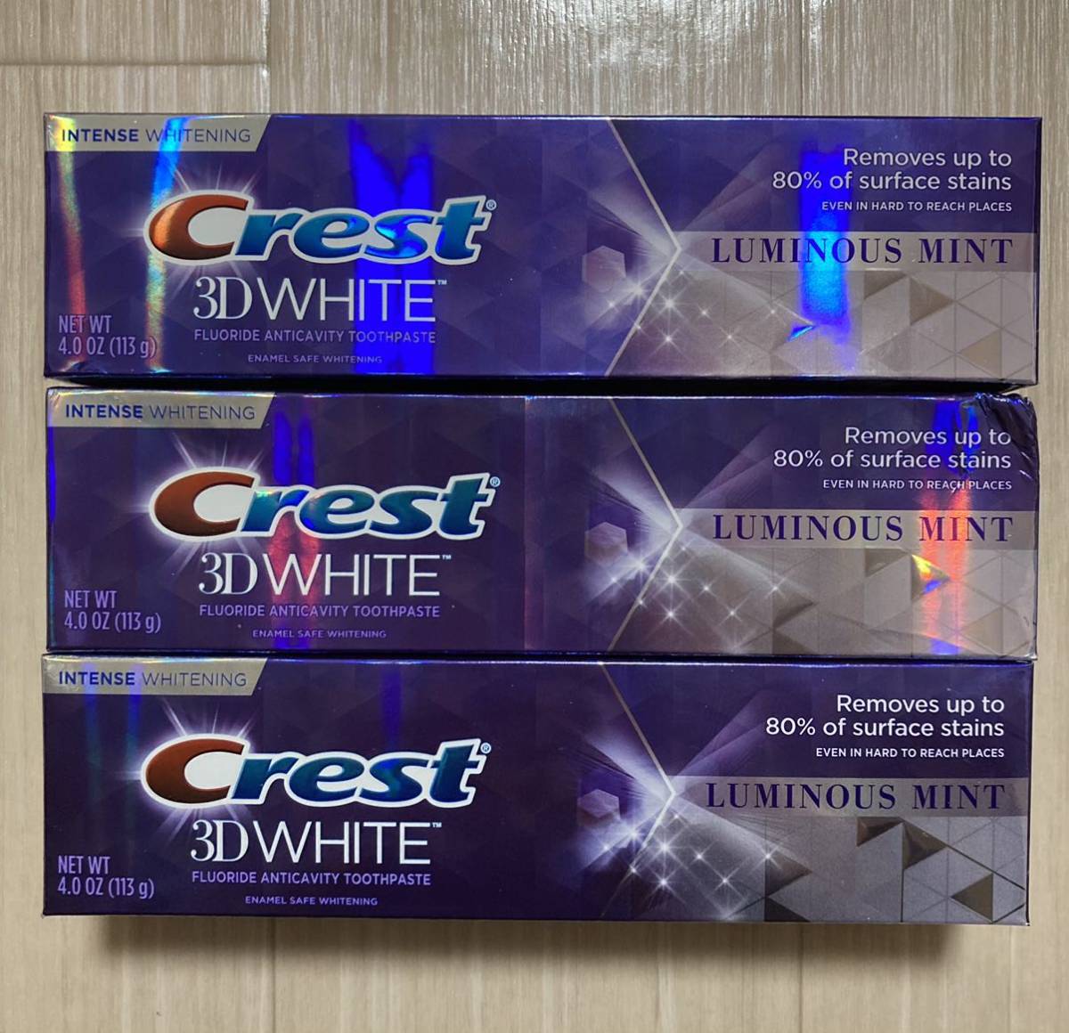 クレスト3Dホワイト ルミナスミント 3本セット ホワイトニング歯磨き粉 CREST WHITE グラマラス Brilliance ブリリアンス コルゲート_画像1