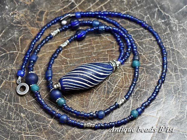 *. hoe . tonbodama * Java beads TOP. lapis lazuli color necklace .. sphere dragonfly sphere antique beads [ free shipping ][MB17004][.]