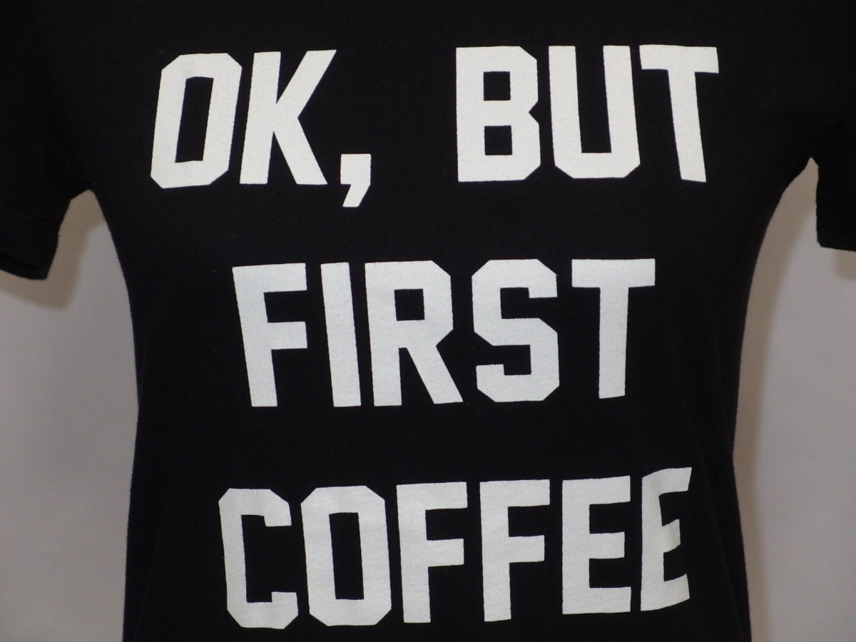 ◆OK, BUT FIRST COFFEE 半袖Tシャツ（黒）M◆USED 29の画像1