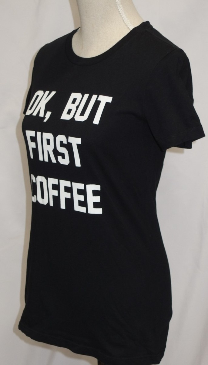 ◆OK, BUT FIRST COFFEE 半袖Tシャツ（黒）M◆USED 29の画像3