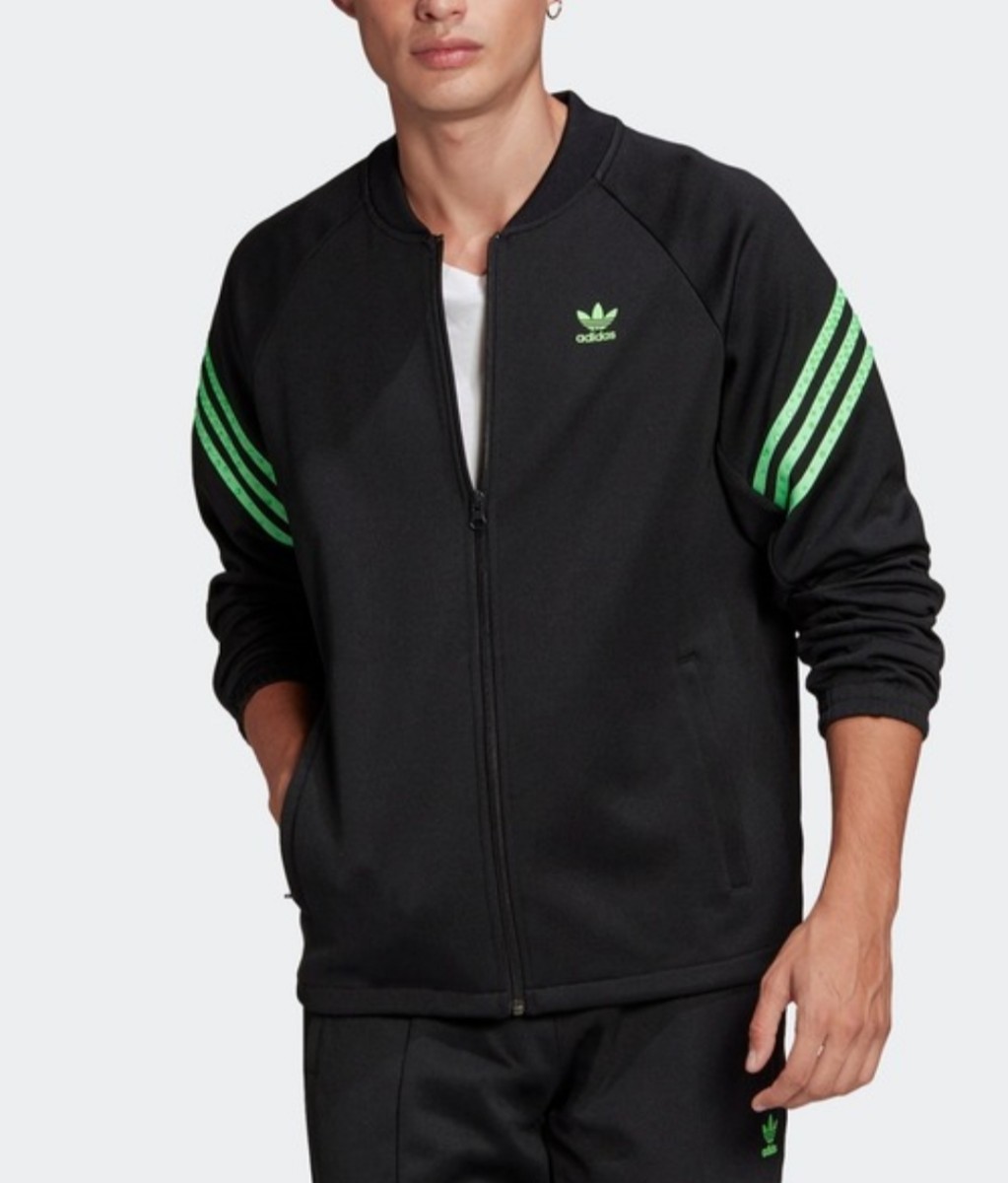 adidas 黒×緑 トラックトップ SST ジャージ メンズ2XO adidas 黒×緑 トラックトップ SST ジャージ メンズ2XO