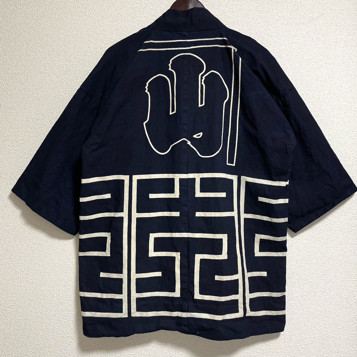 希少 レトロ はっぴ 藍染 木綿 古布 印半纏 法被 建築高山 大工 日本