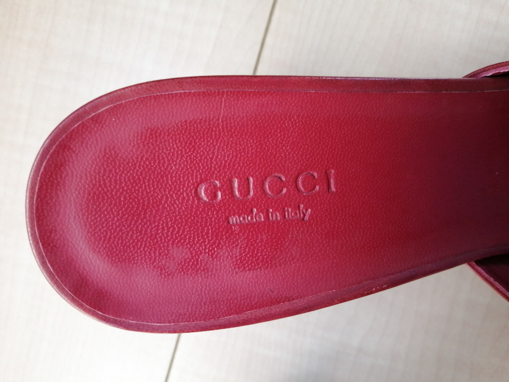 GUCCI グッチ☆サンダル ミュール ピンク系 レザー 24.5cm☆未使用 う