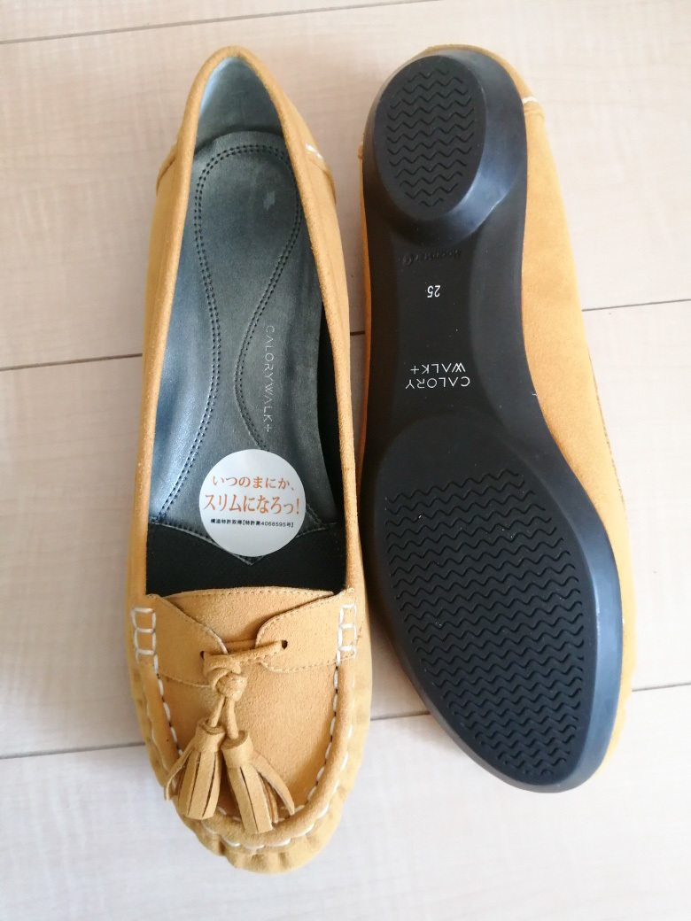 CALORY WALK calorie walk *..... only . slim .* shoes pumps yellow mustard moccasin *25cm new goods * unused 