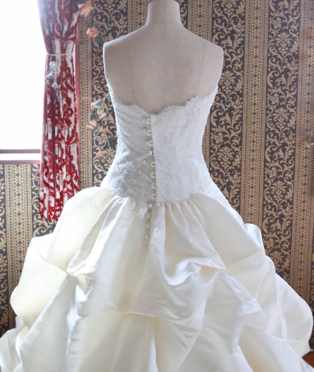⑧ silk 100% small size 5 number XS size *mikado silk cloth. gorgeous . beautiful tuck frill. high class wedding dress *mikado satin 