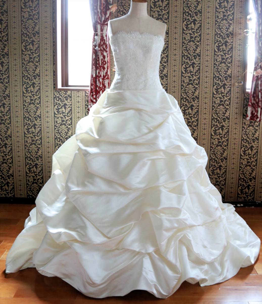 ⑧ silk 100% small size 5 number XS size *mikado silk cloth. gorgeous . beautiful tuck frill. high class wedding dress *mikado satin 