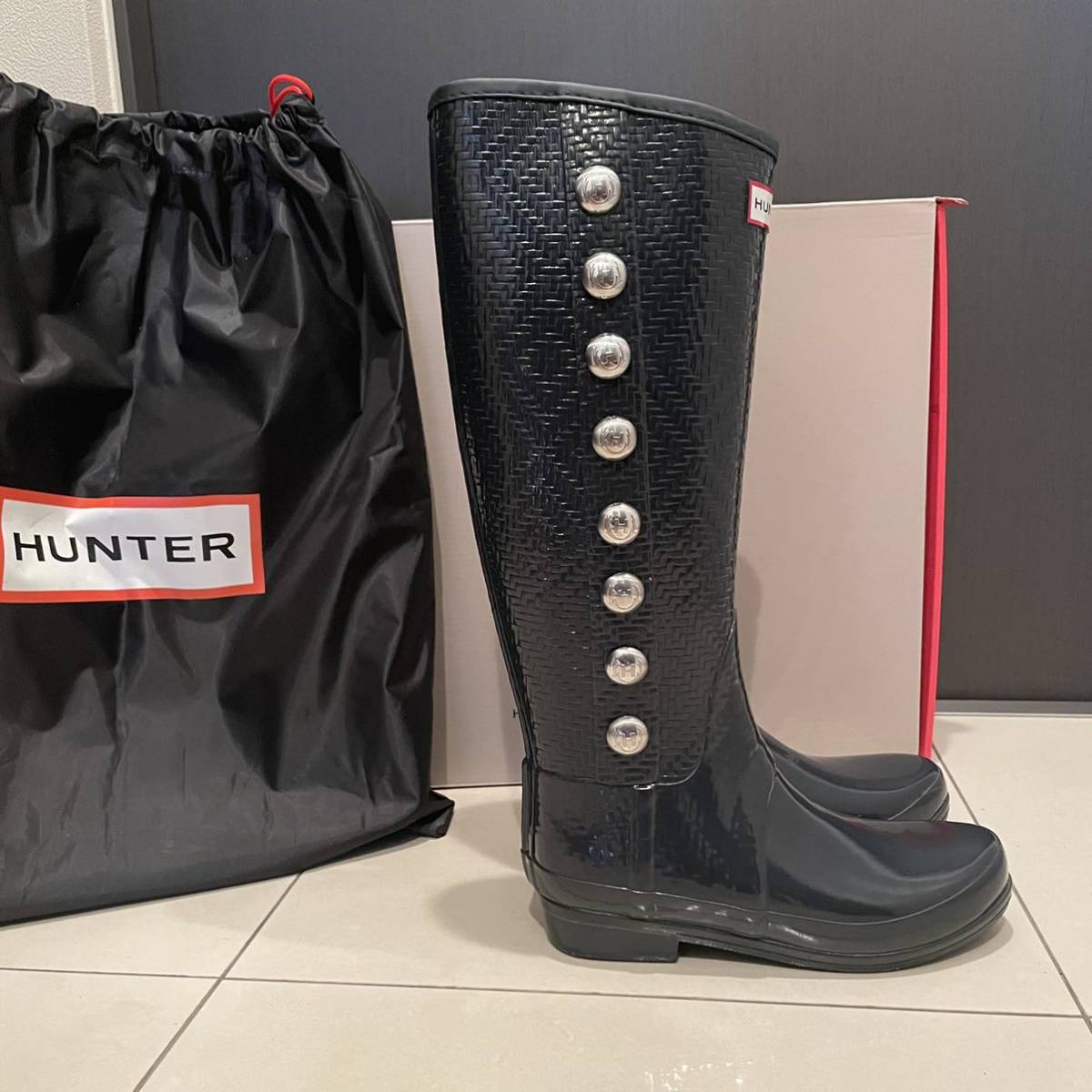  free shipping HUNTER Hunter Lee jento Glo beech -HUNTER REGENT GROSVENOR rain boots boots side button navy 