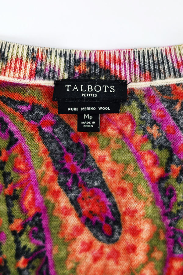 Used Womens 00s Talbots paisley merino wool kint cardigan Size M 古着_画像6