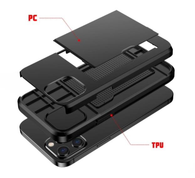 【国内発送・送料無料】iPhone12Pro用　レッド　背面カード収納　スマホケース　タッチ決済可能