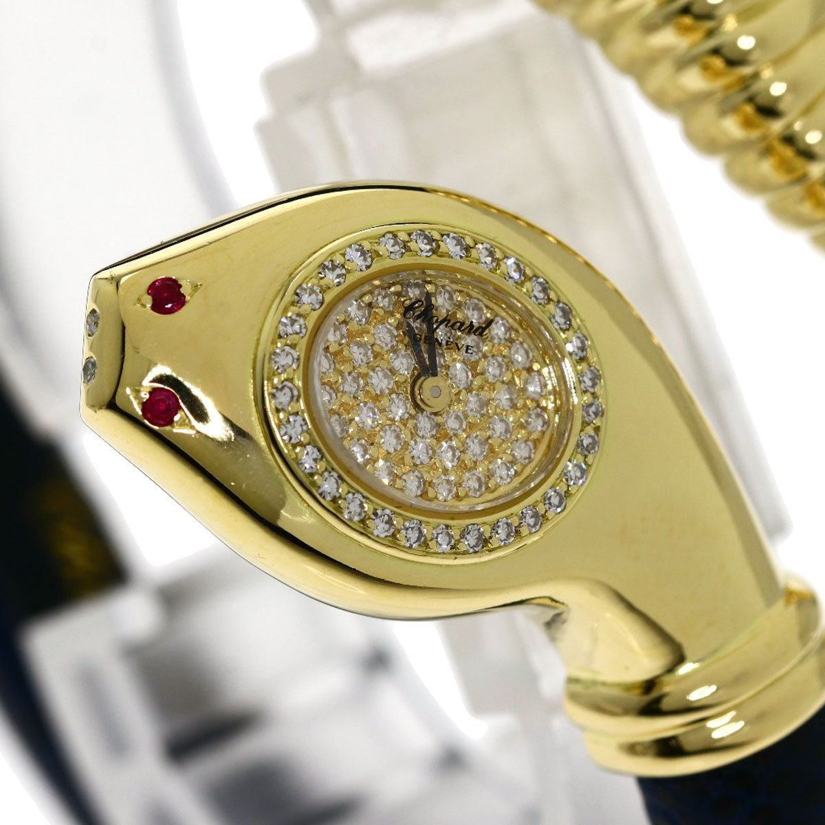 Chopard ショパール 10/5226 ハッピーダイヤモンド スネーク 腕時計 K18イエローゴールド 革 レディース 中古_画像4