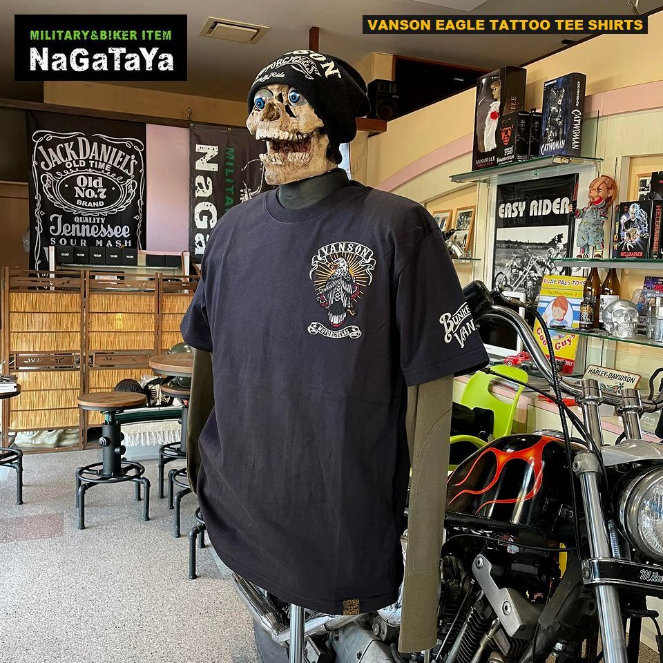 VANSON バンソン NVST-2208 BIKE EAGLE TATTOO TEE SHIRTS イーグル タトゥー刺繍 Tシャツ 黒 Lサイズ メンズ バイカー モーターサイクル_画像5