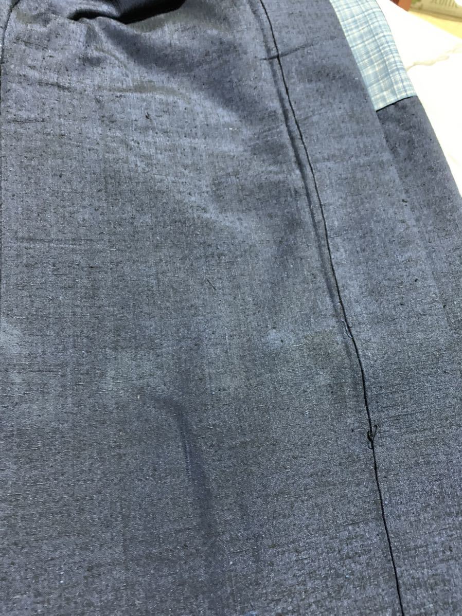 男着物 結城紬アンサンブル 正絹真綿紬織 袷仕立て 濃藍無地 M302