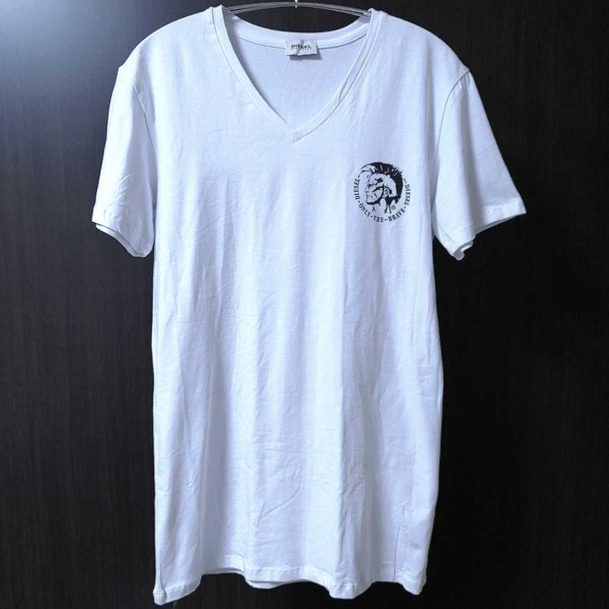 新品 ディーゼルLサイズ白 ブレイブマンワンポイント Tシャツ Vネック