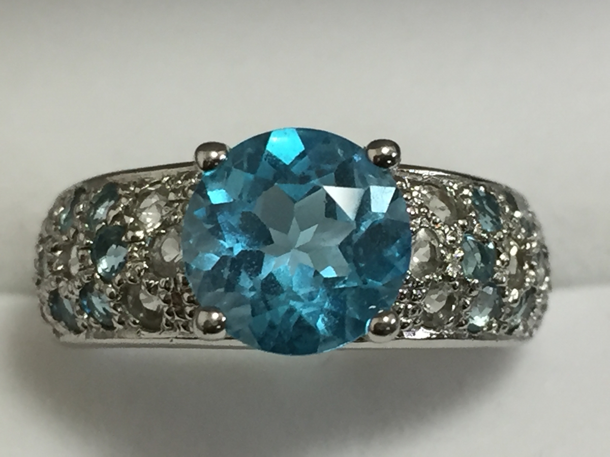 ブルートパーズ 2.50ct ダイヤモンド 0.50ct K18WG デザイン リング
